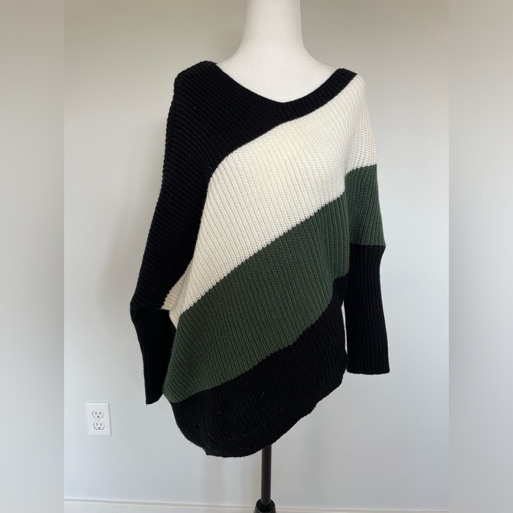 Shein Asymmetric Green White and Black Stripe Sweater - Labeled One Size
